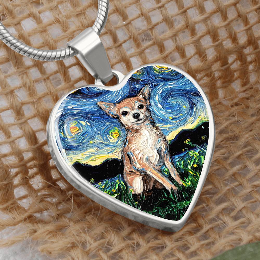 Chihuahua Starry Night Heart Necklace
