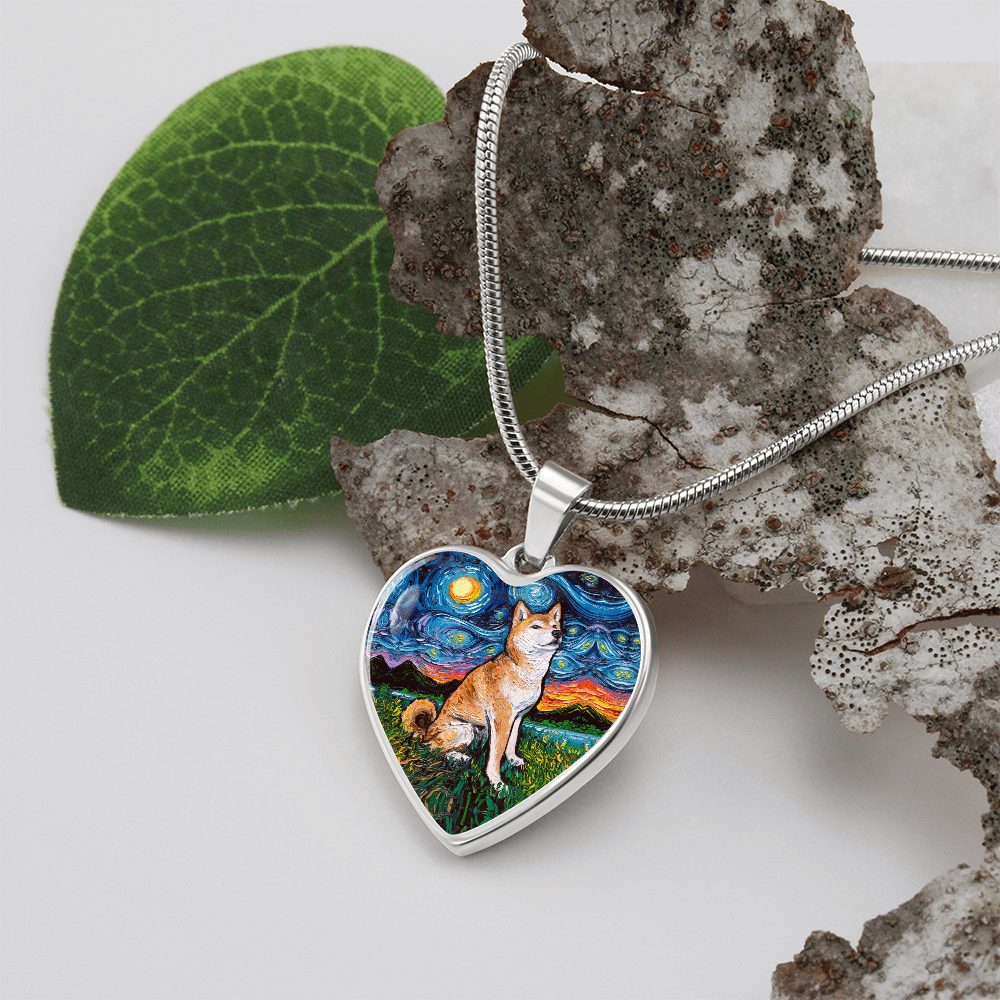Shiba Inu Starry Night Heart Necklace