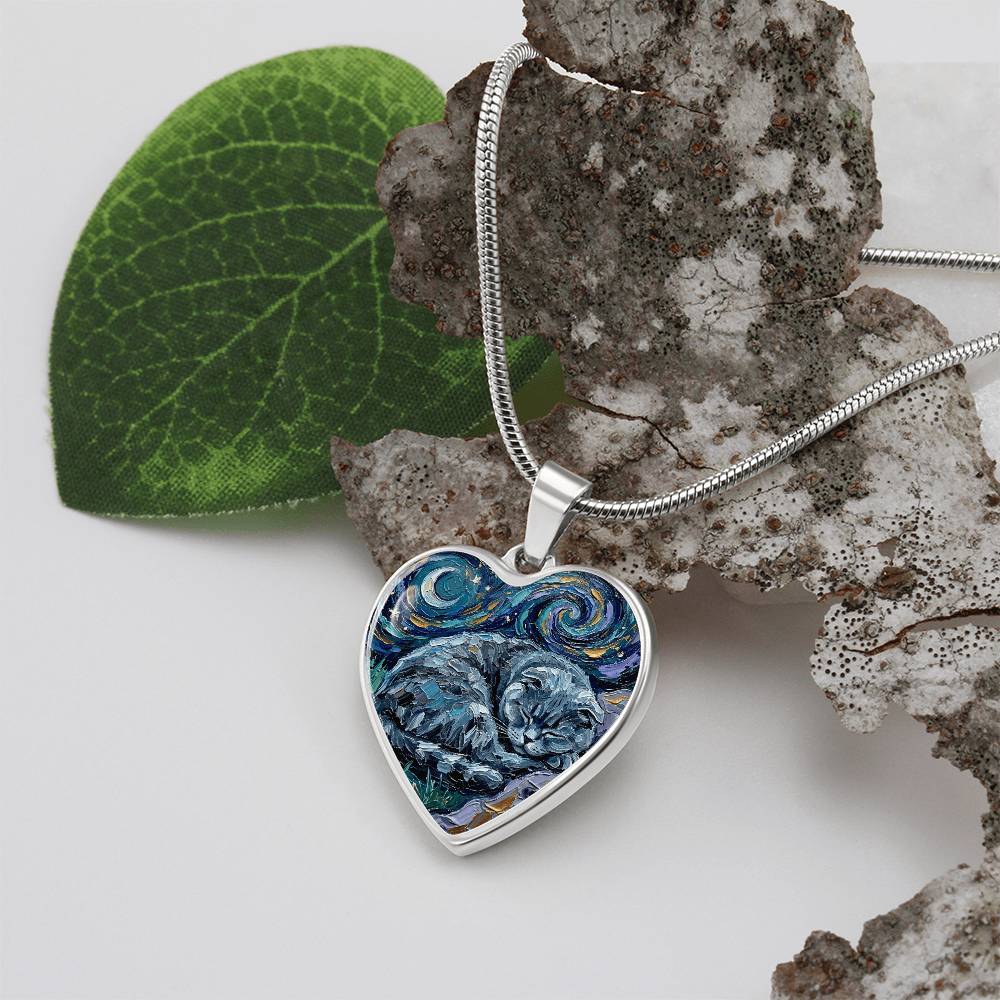 Sleepy Scottish Fold Heart Necklace