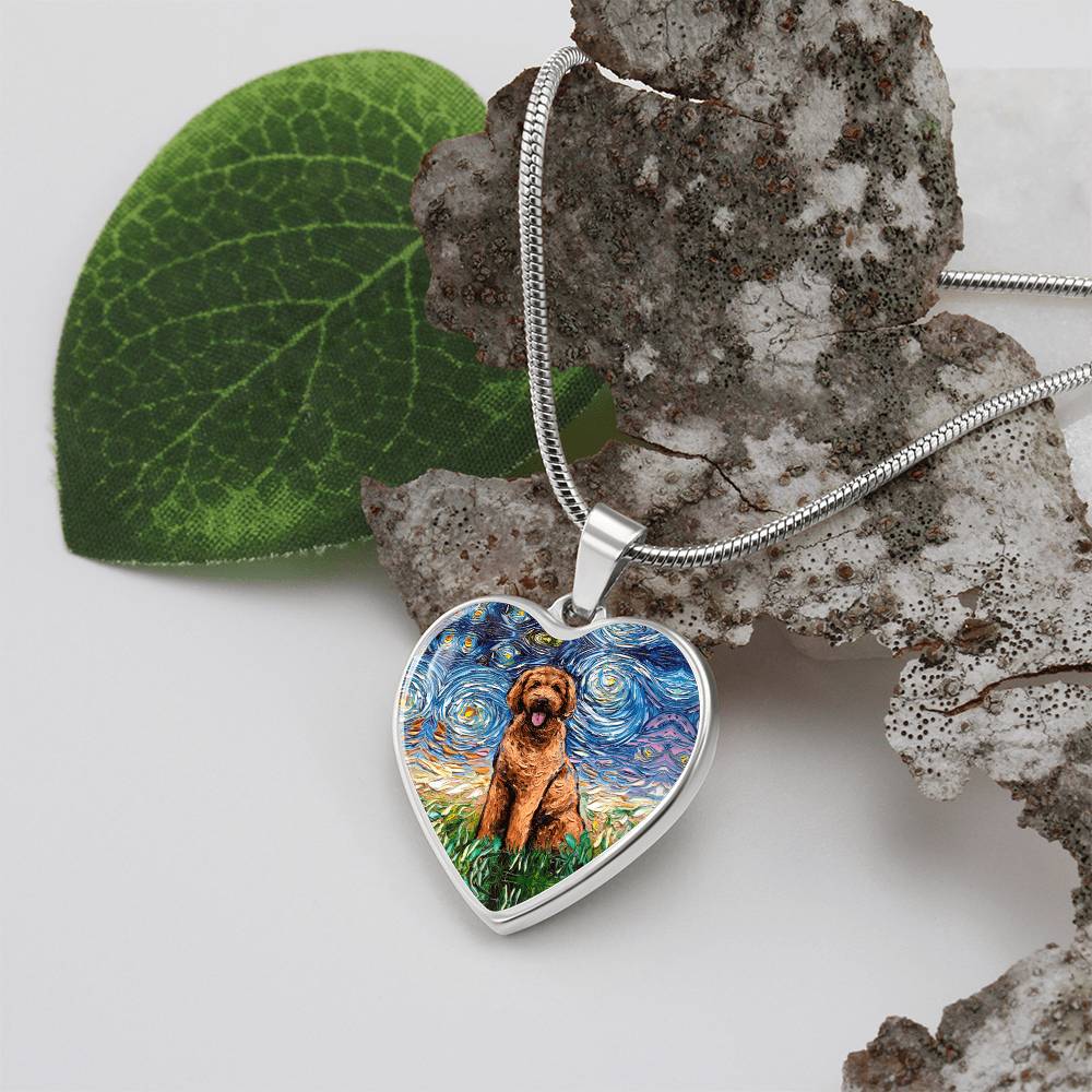 Apricot Goldendoodle Starry Night Heart Necklace