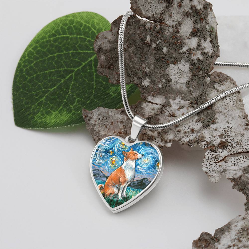 Basenji Starry Night Heart Necklace
