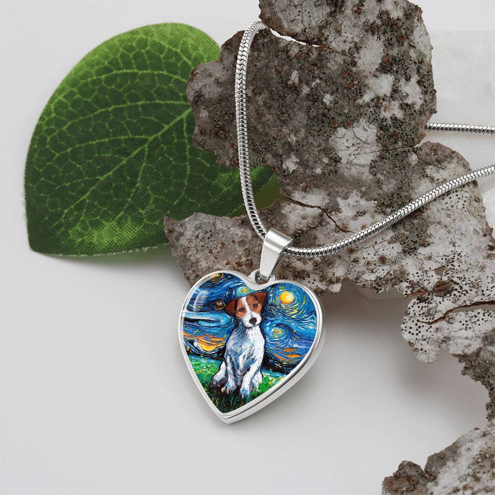 Jack Russell Terrier Starry Night Heart Necklace