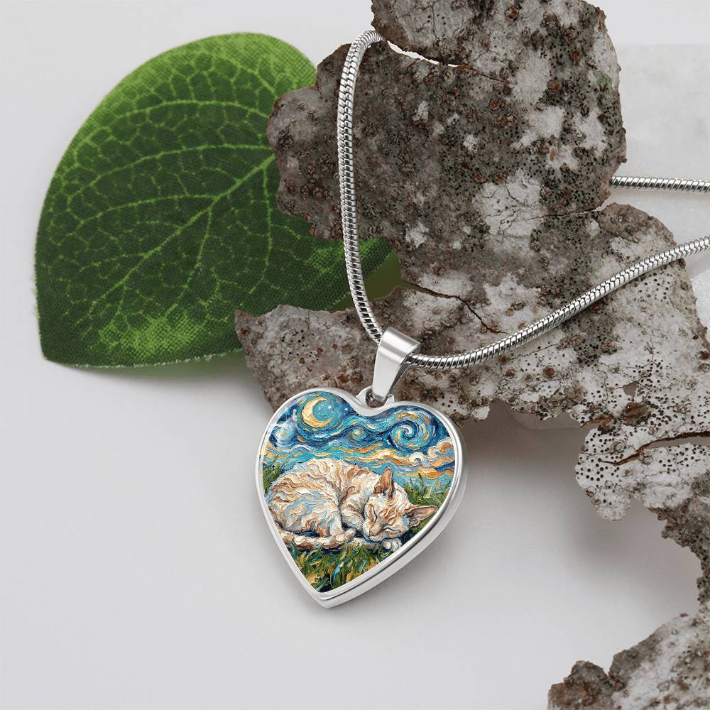 Sleepy Cornish Rex Night Heart Necklace
