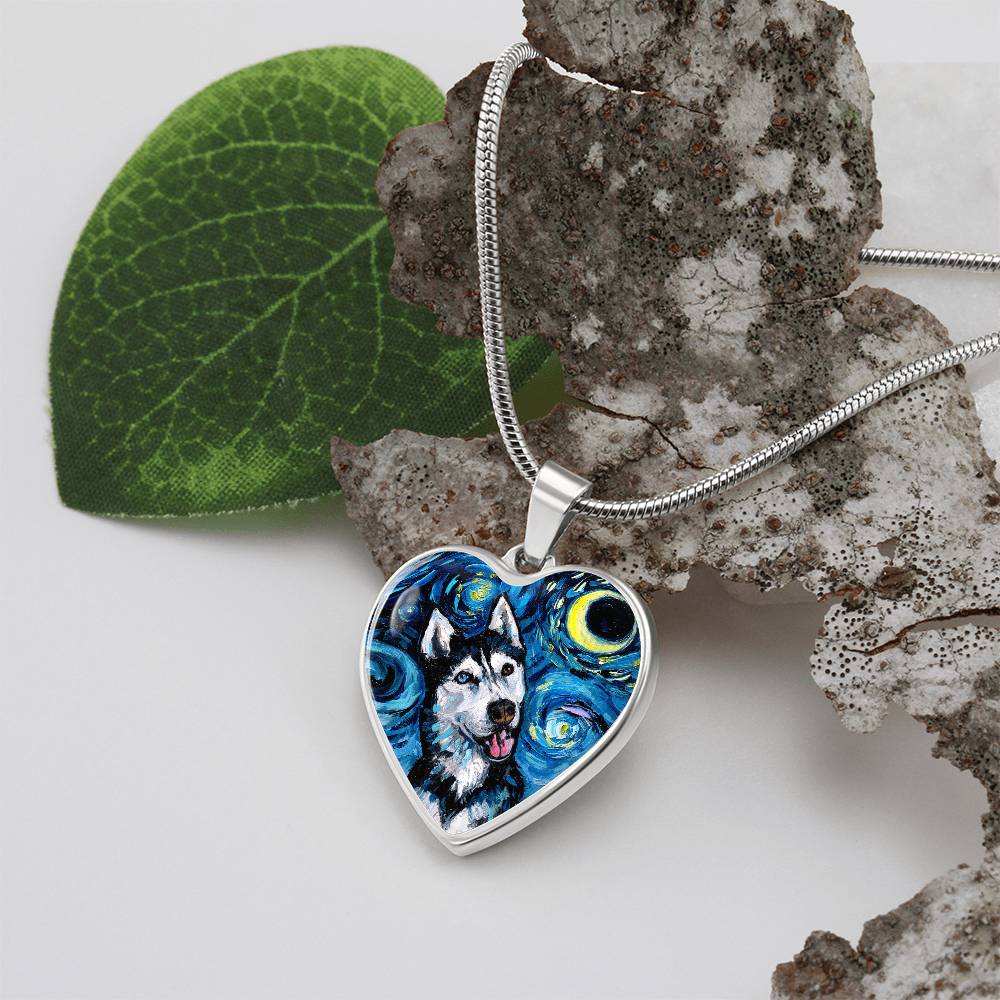 Happy Husky Starry Night Heart Necklace