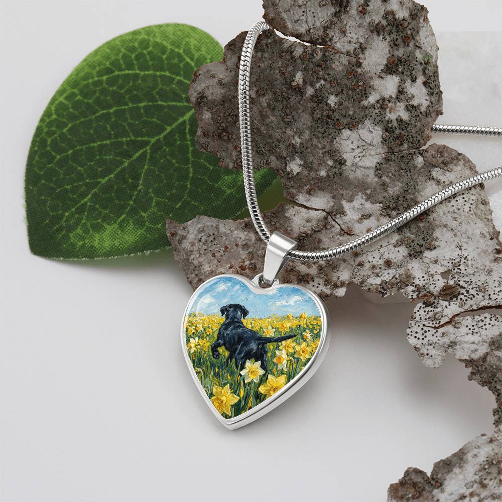 Amongst The Flowers - Black Labrador Heart Necklace