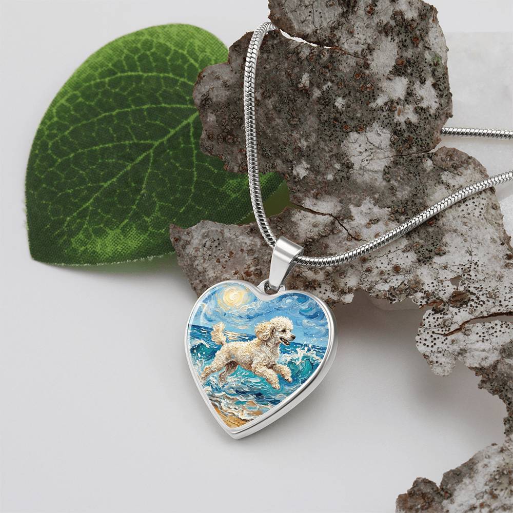 Beach Day - White Toy Poodle Heart Necklace