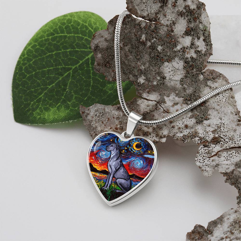Blue Great Dane Starry Night Heart Necklace