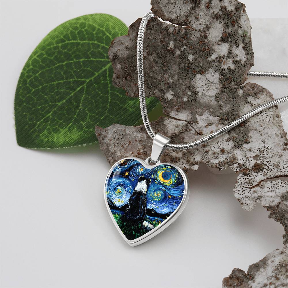 Border Collie Starry Night Heart Necklace