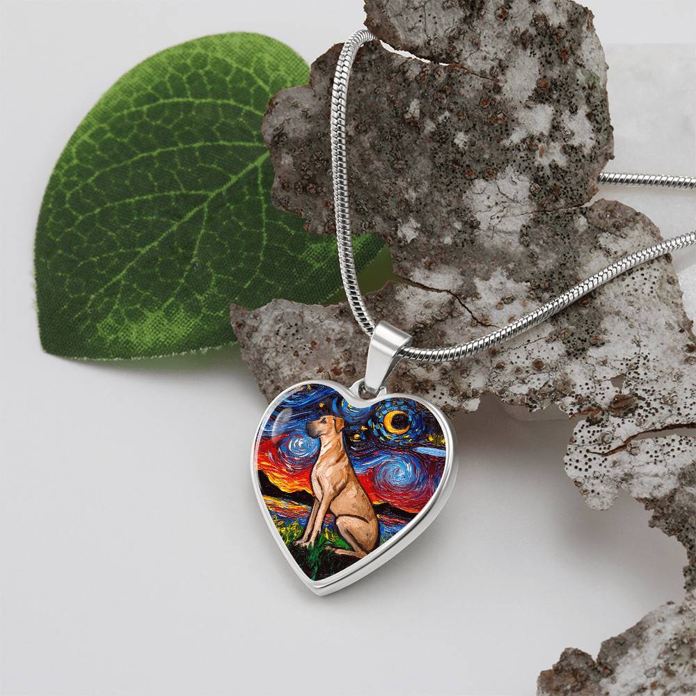 Fawn Great Dane Starry Night Heart Necklace
