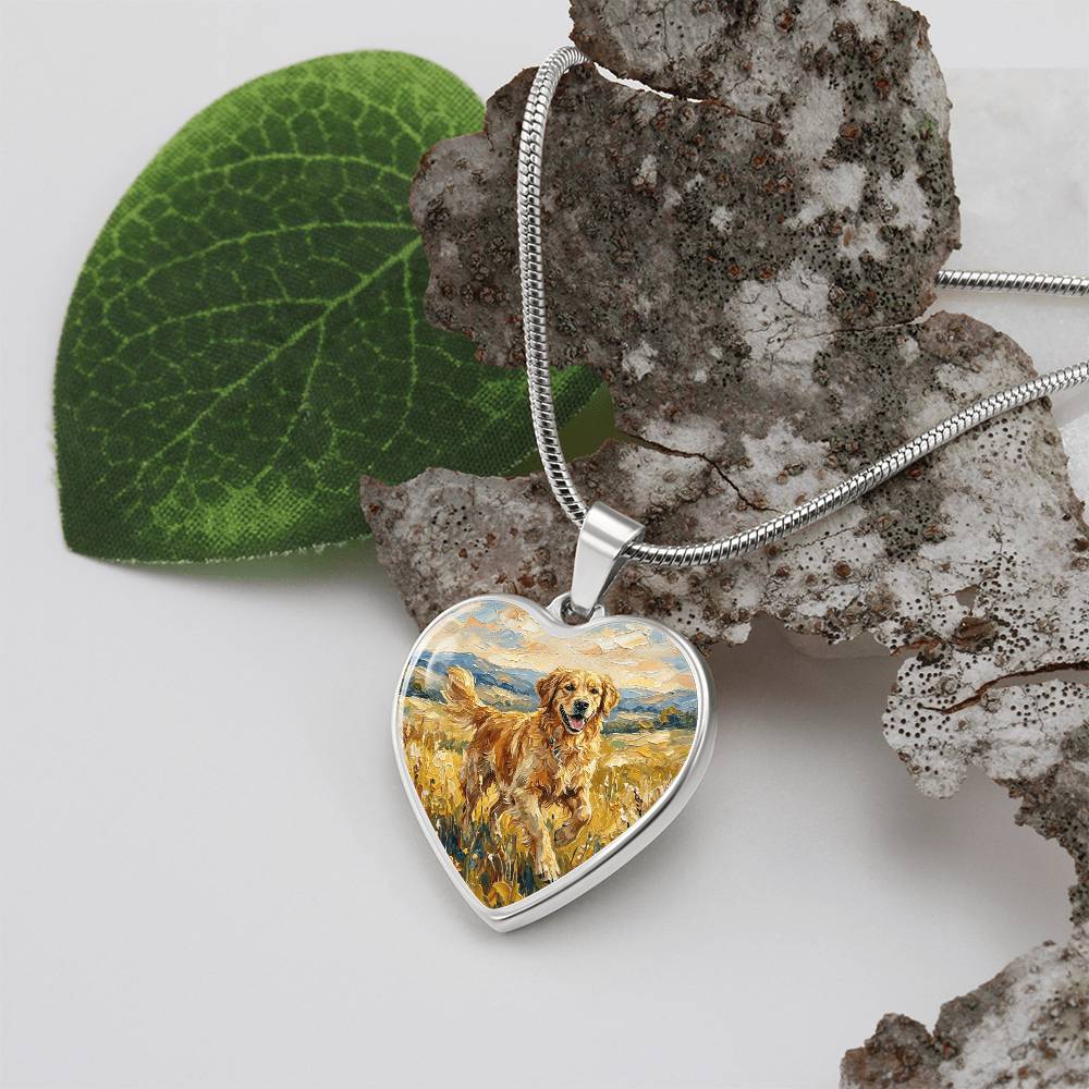 Happy Golden Retriever Heart Necklace