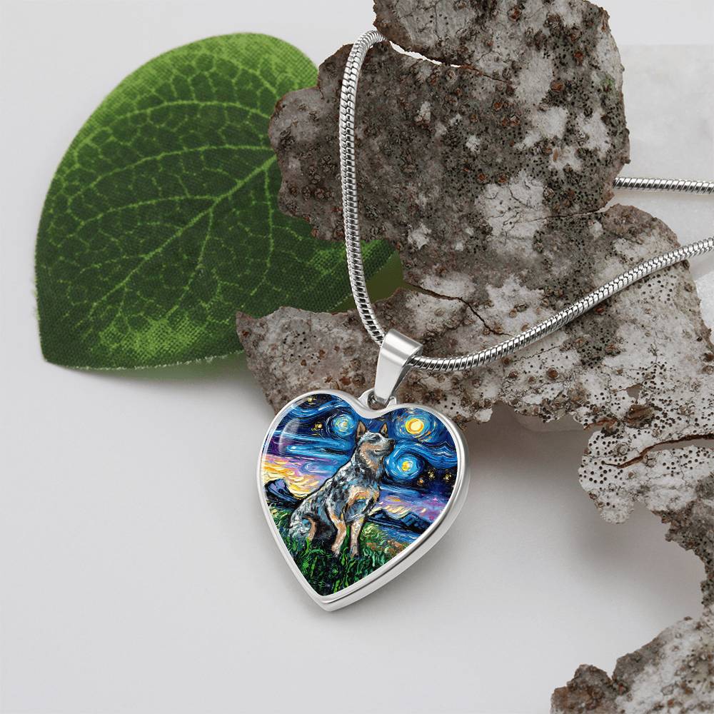 Blue Heeler Starry Night Heart Necklace