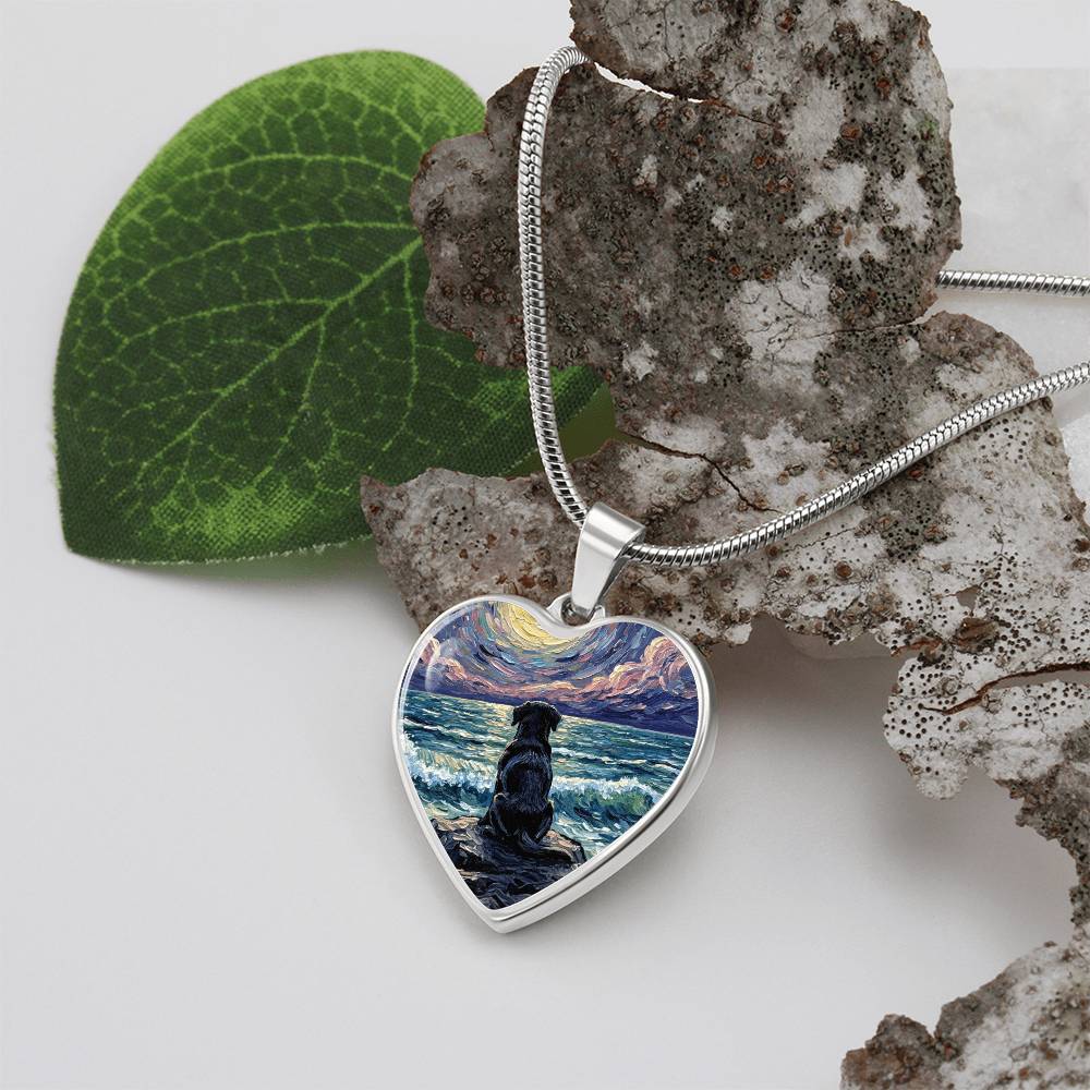 Beach Night - Black Labrador Heart Necklace