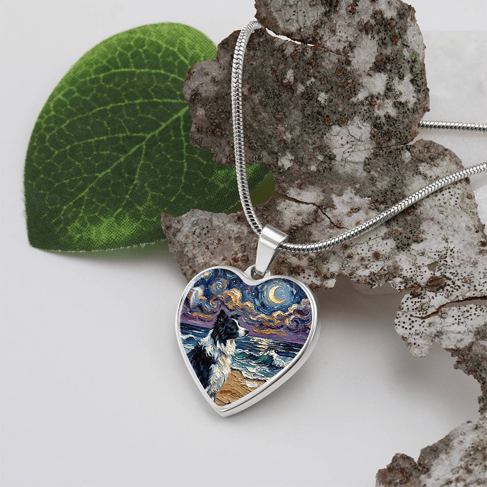 Border Collie Portrait Heart Necklace