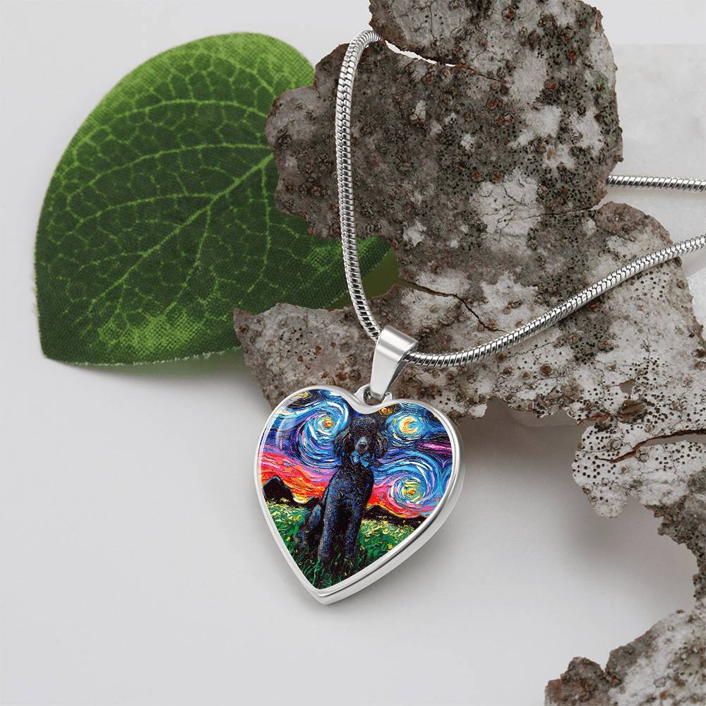 Black Poodle Starry Night Heart Necklace