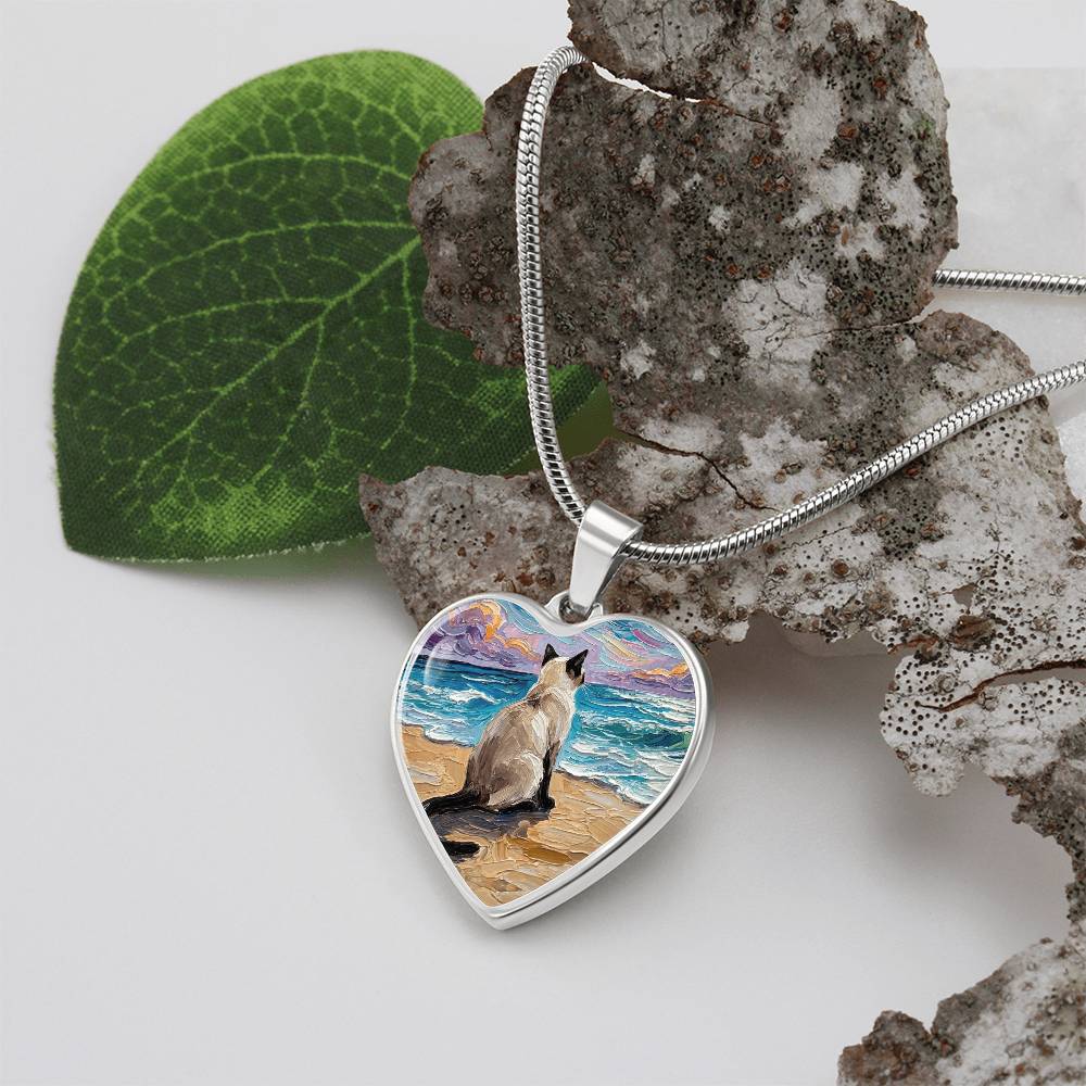 Beach Nights -Siamese Cat Heart Necklace