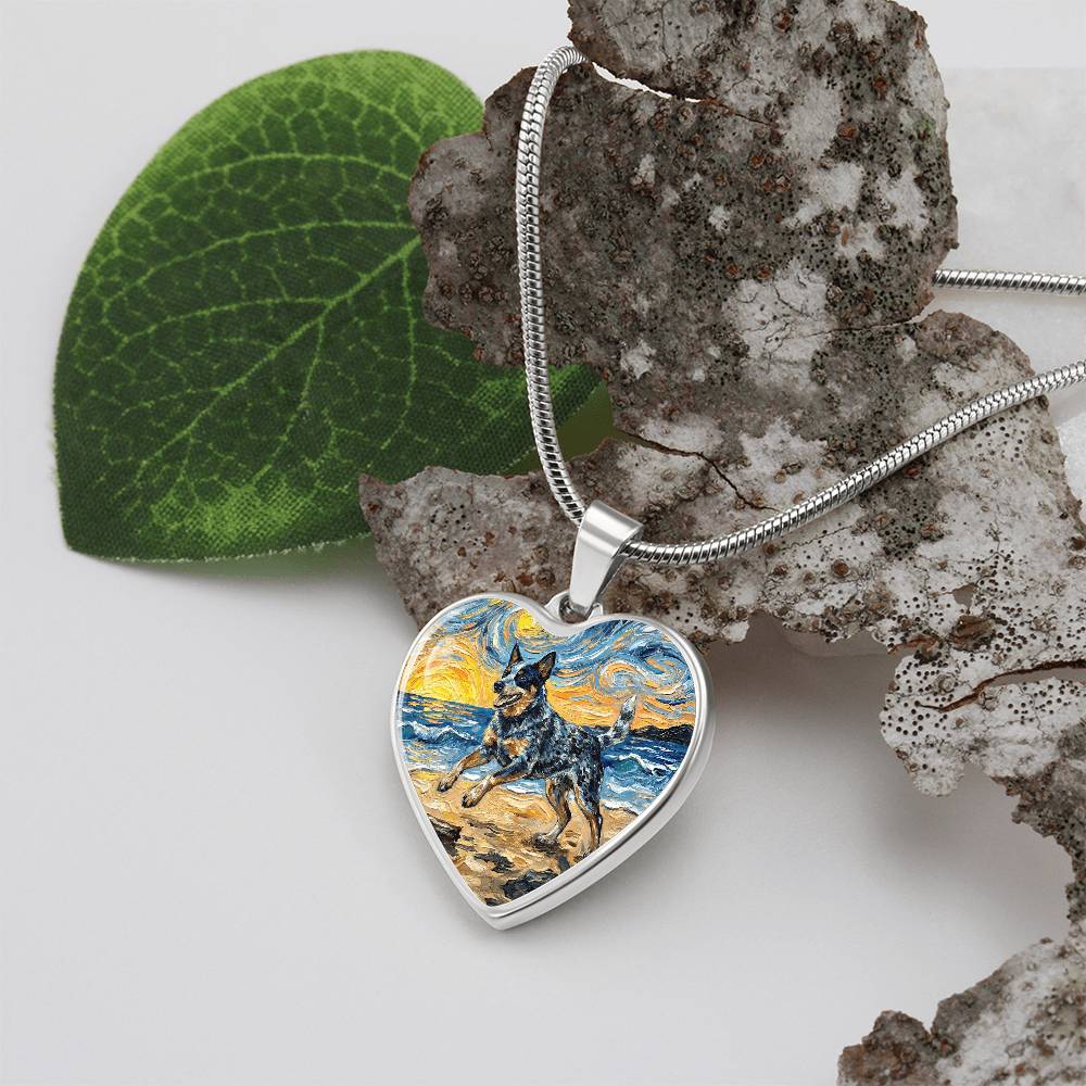 Frolicking Blue Heeler Heart Necklace