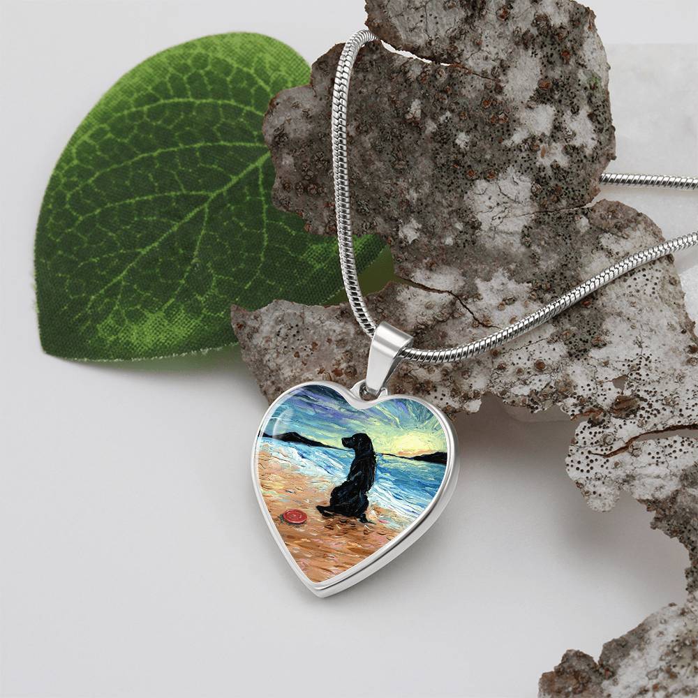 Beach Days - Black Labrador with Frisbee Heart Necklace