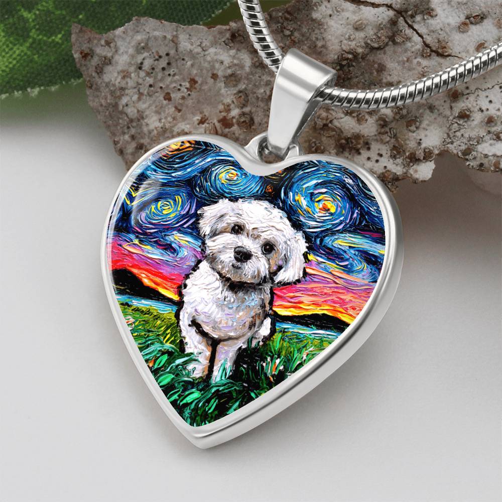 Maltipoo Starry Night Heart Necklace