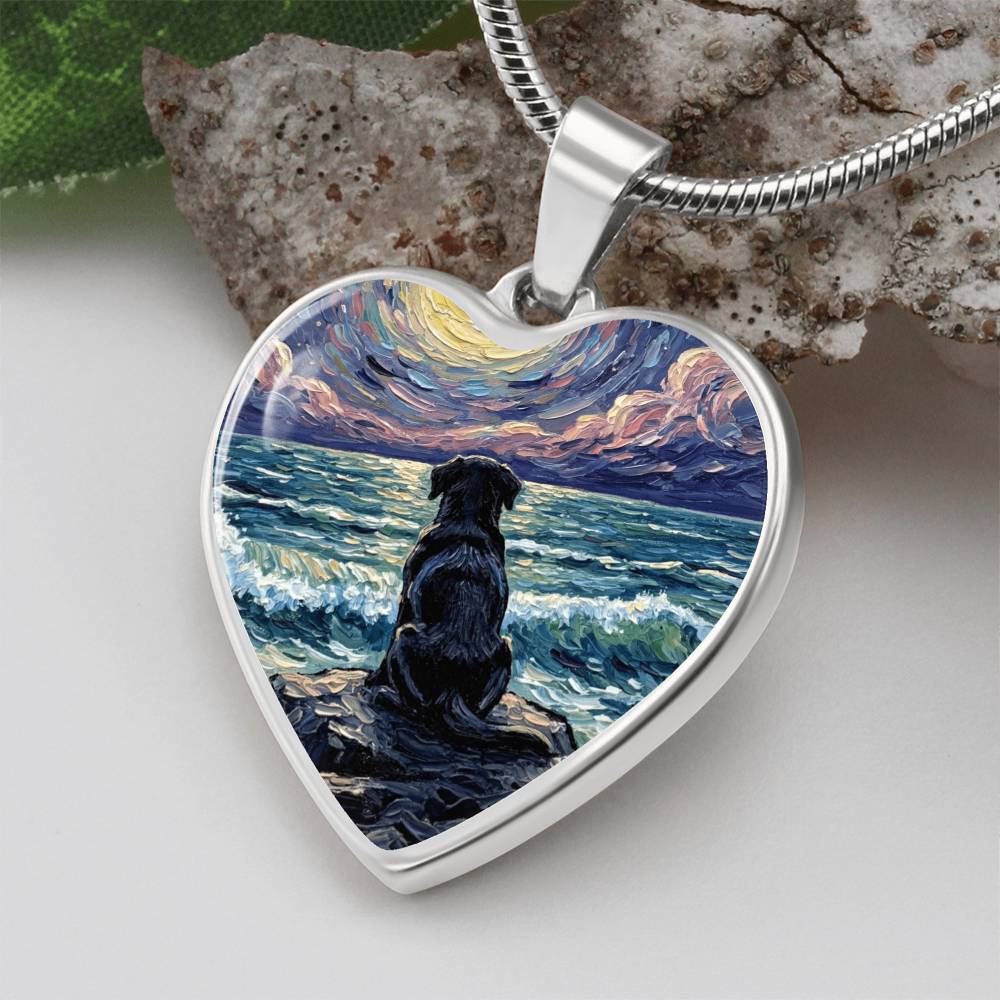 Beach Night - Black Labrador Heart Necklace