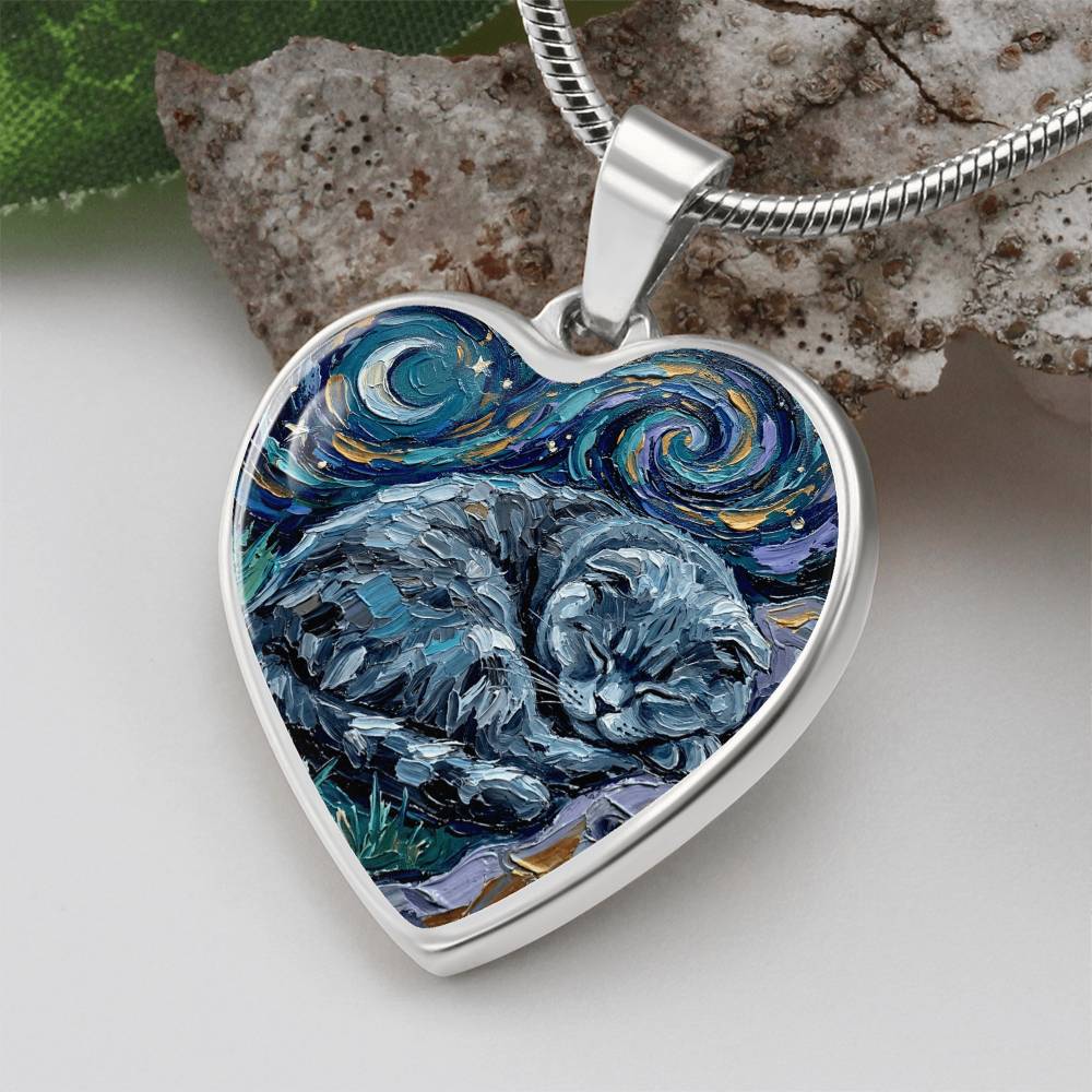 Sleepy Scottish Fold Heart Necklace