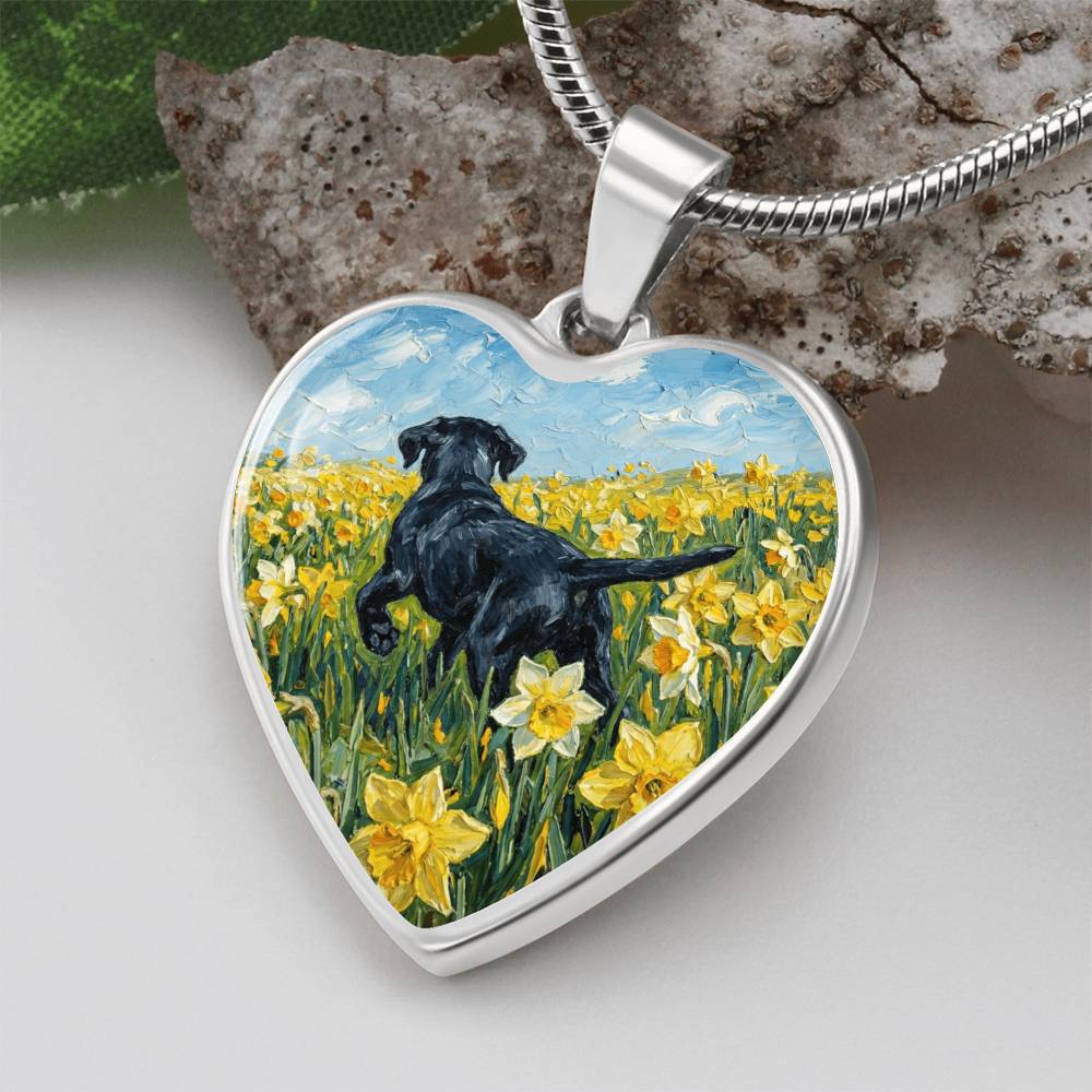 Amongst The Flowers - Black Labrador Heart Necklace