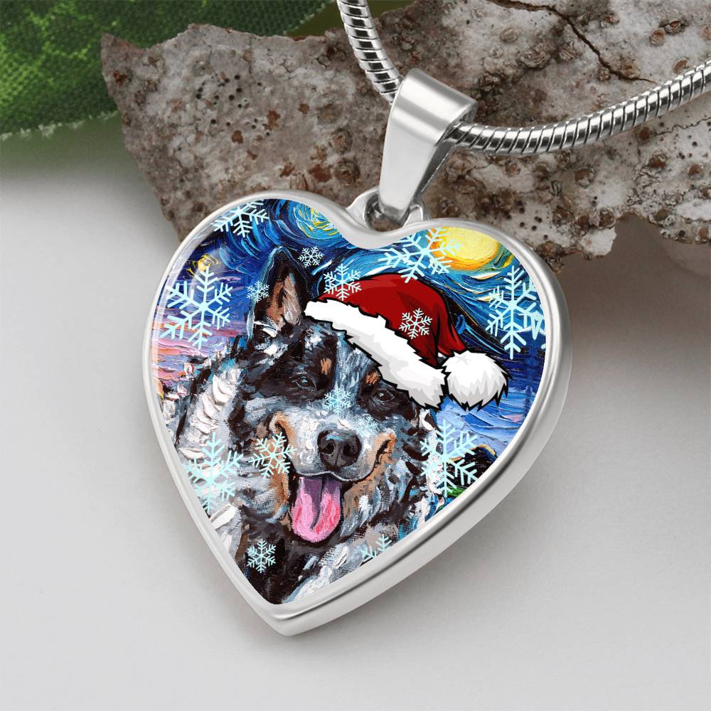Santa Australian Cattle Dog Heart Keychain