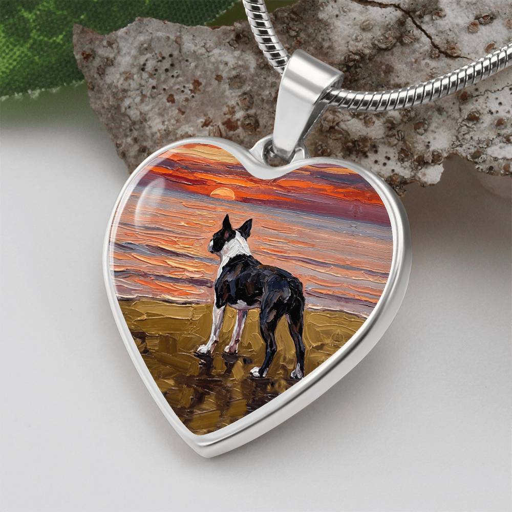 Beach Night - Boston Terrier Heart Necklace