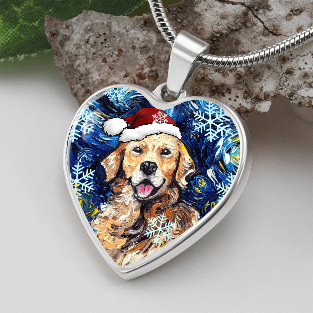 Golden Retriever Christmas Heart Necklace