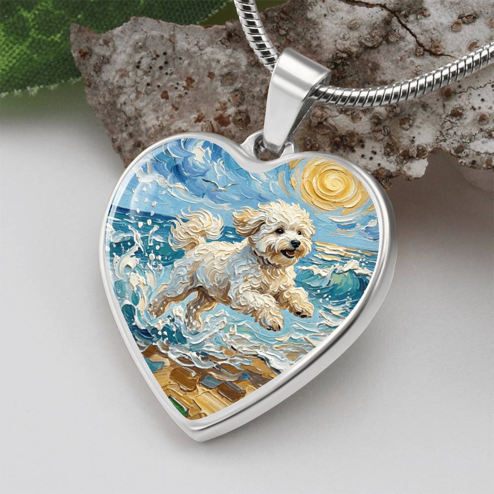 Beach Day - Bichon Frise 2 Heart Necklace