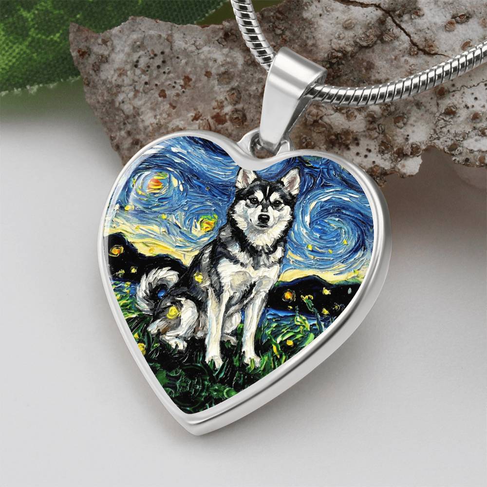 Alaskan Klee Kai Starry Night Heart Necklace