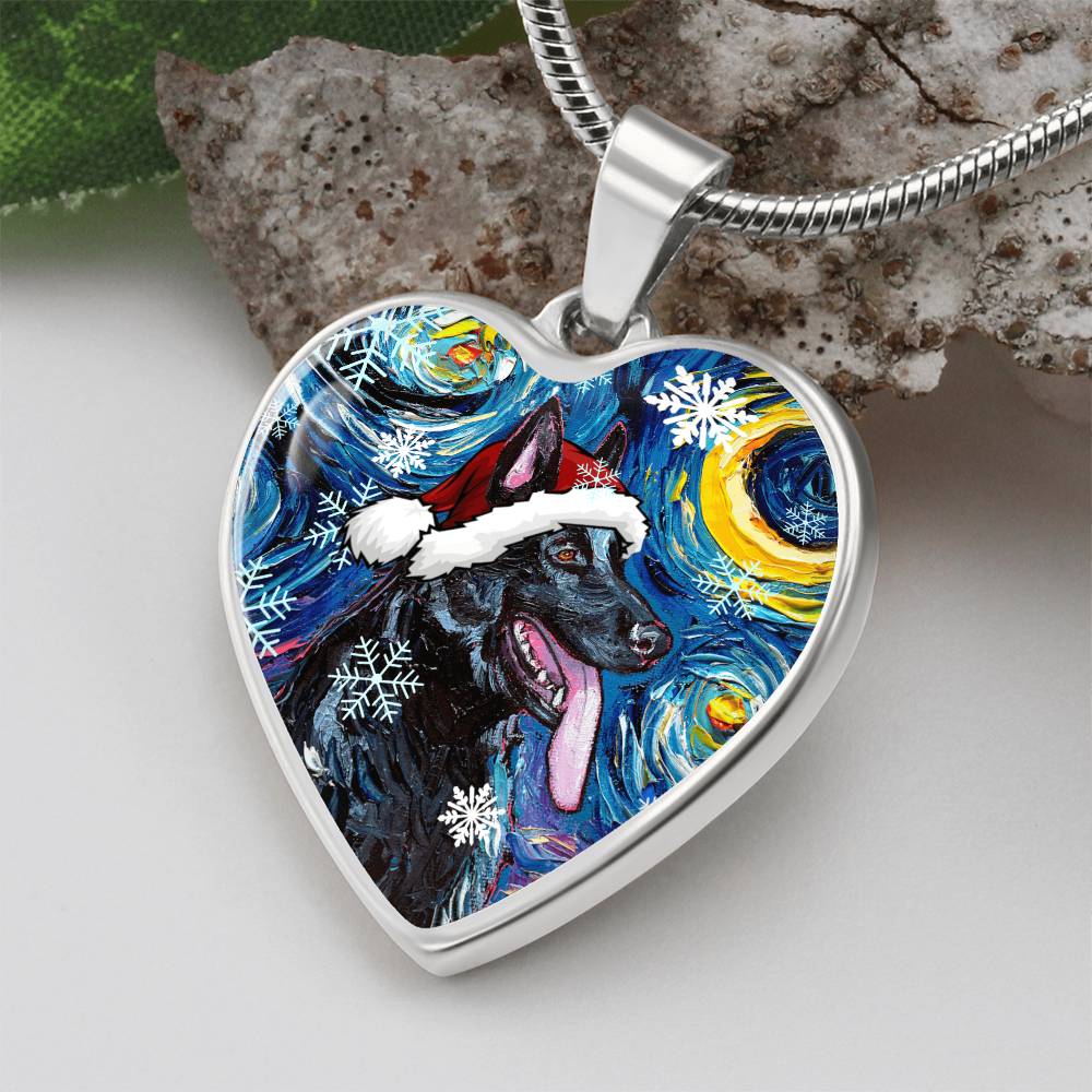 Black German Shepherd Christmas Heart Necklace