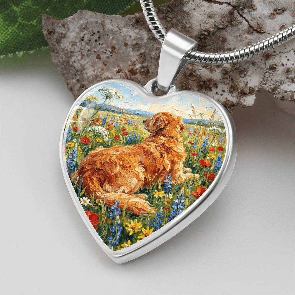 Amongst The Flowers - Golden Retriever Heart Necklace