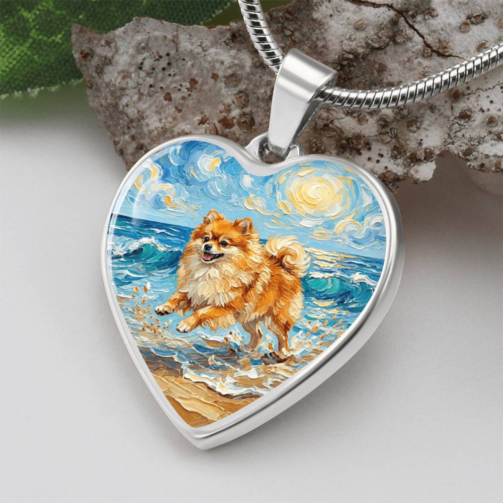 Beach Day - Pomeranian Heart Necklace
