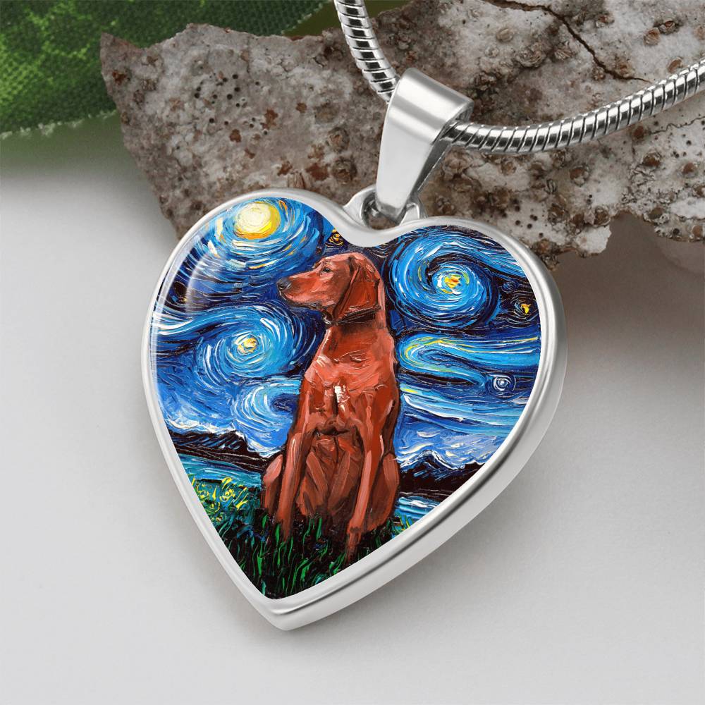Redbone Coonhound Starry Night Heart Necklace