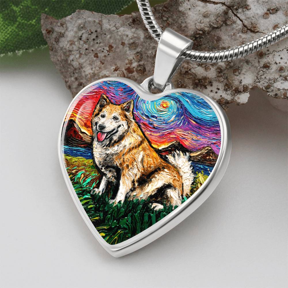 Icelandic Sheepdog Starry Night Heart Necklace