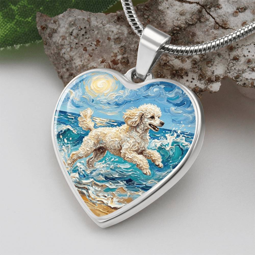 Beach Day - White Toy Poodle Heart Necklace