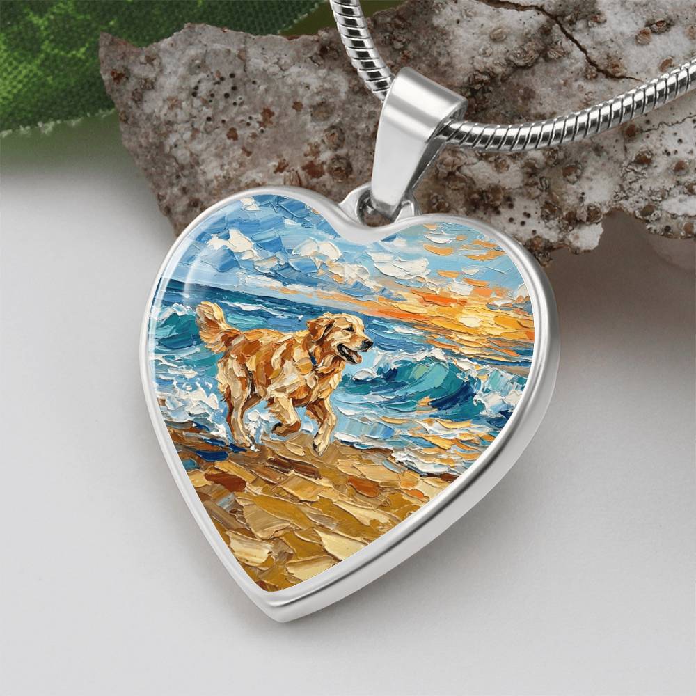 Frolicking Golden Retriever Heart Necklace