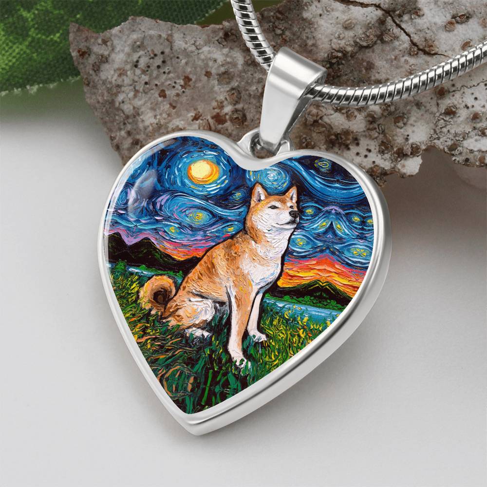 Shiba Inu Starry Night Heart Necklace