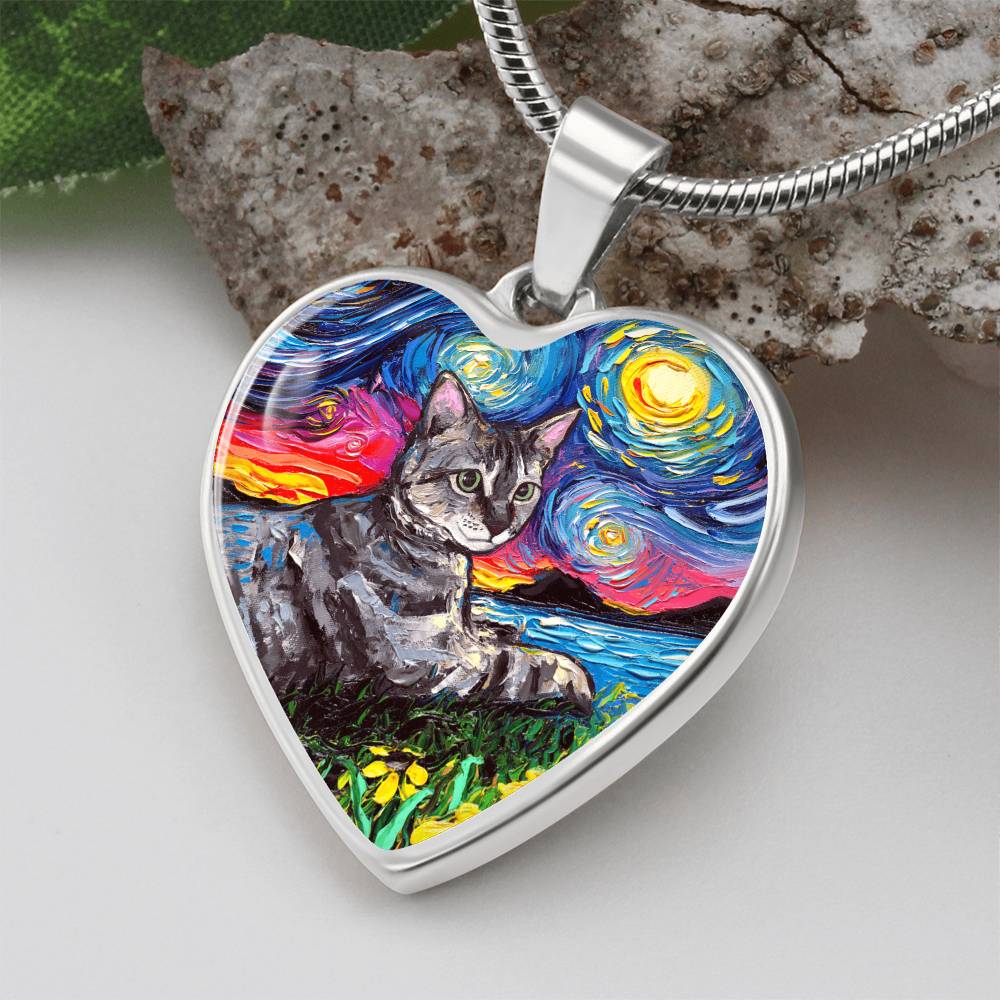 Virginia Gray Tabby Starry Night Heart Necklace