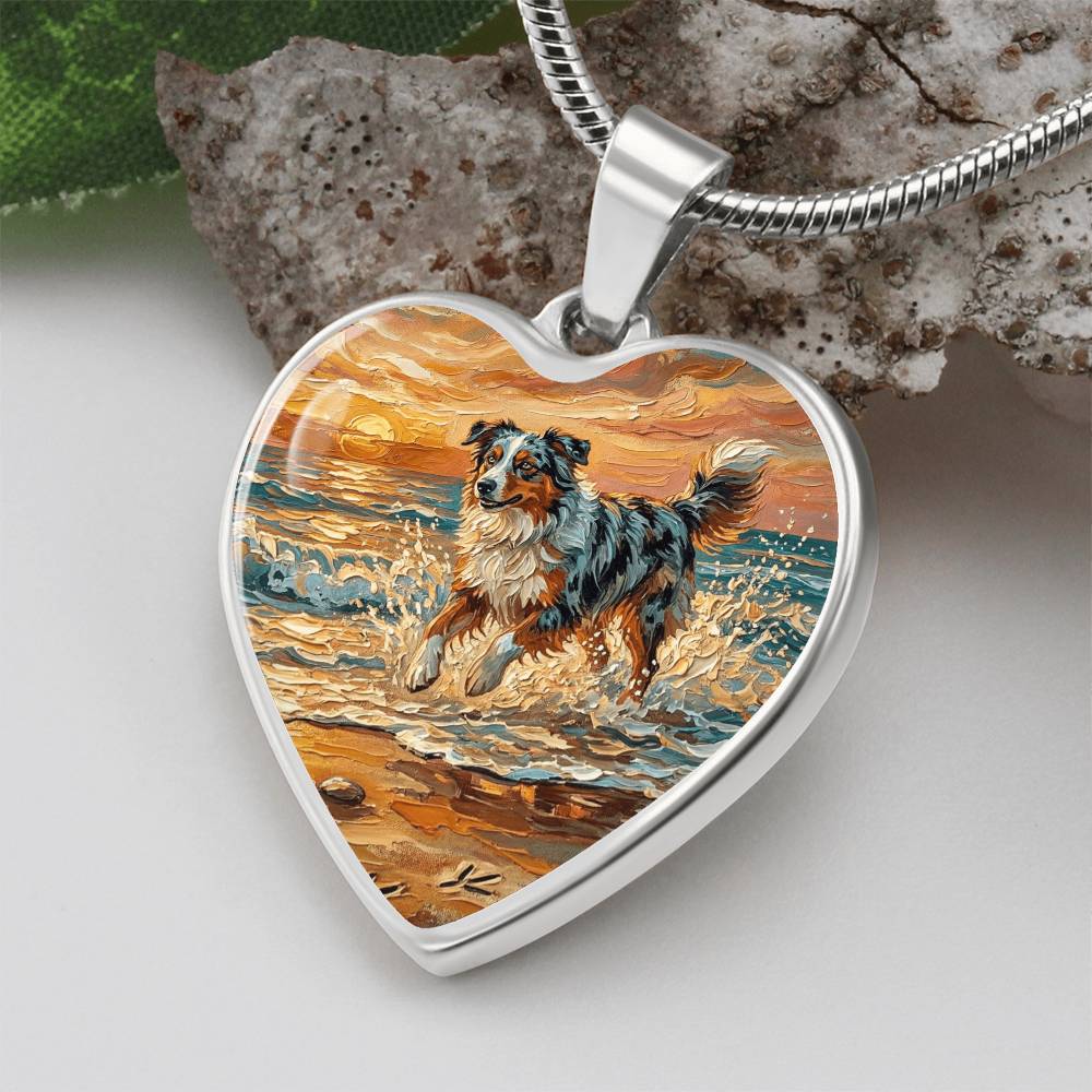 Beach Day - Merle Australian Shepherd Heart Necklace
