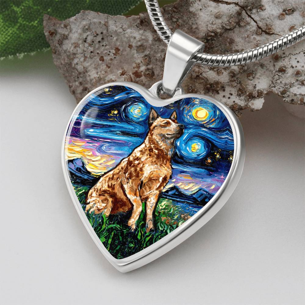 Red Heeler Starry Night Heart Necklace