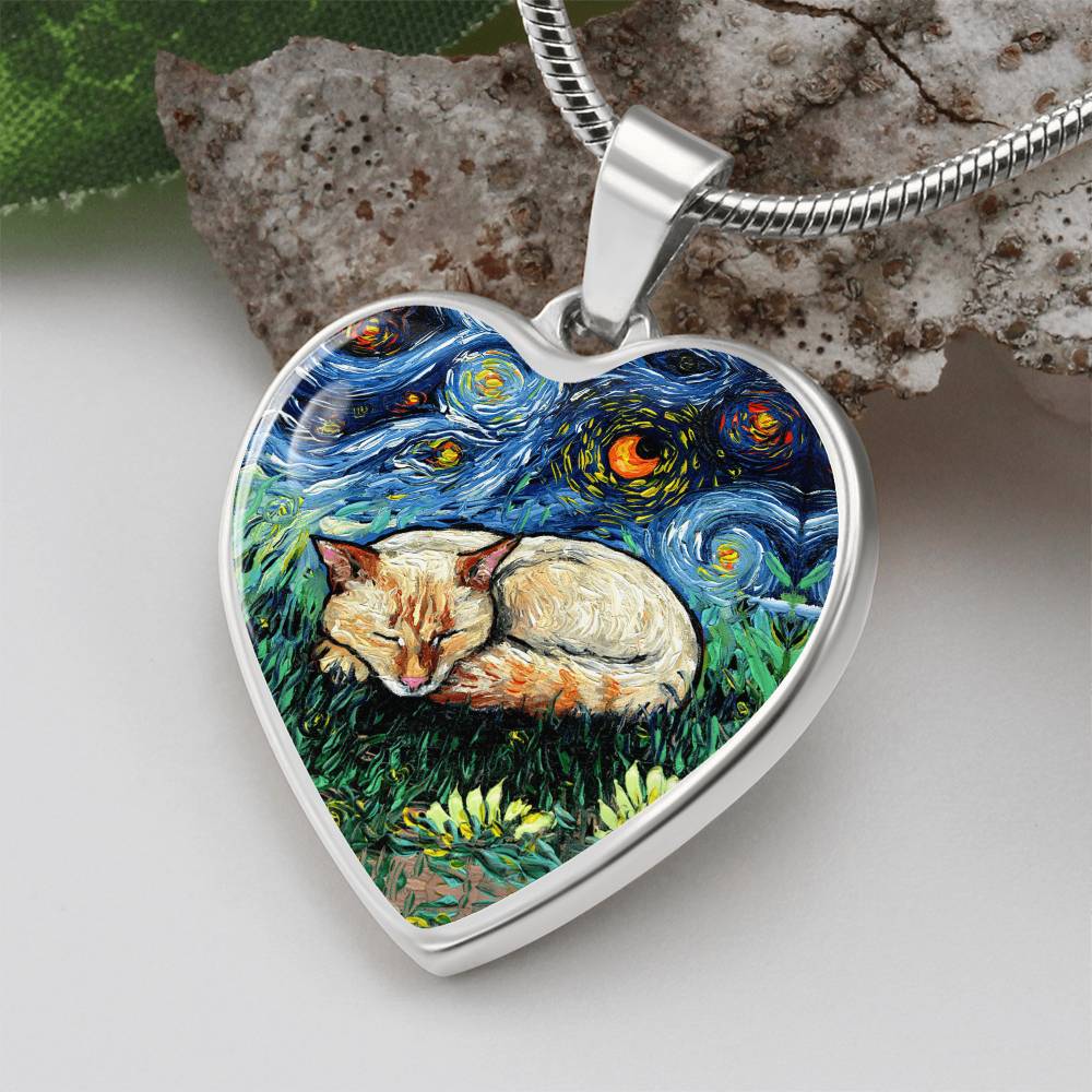 Flamepoint Siamese Starry Night Heart Necklace