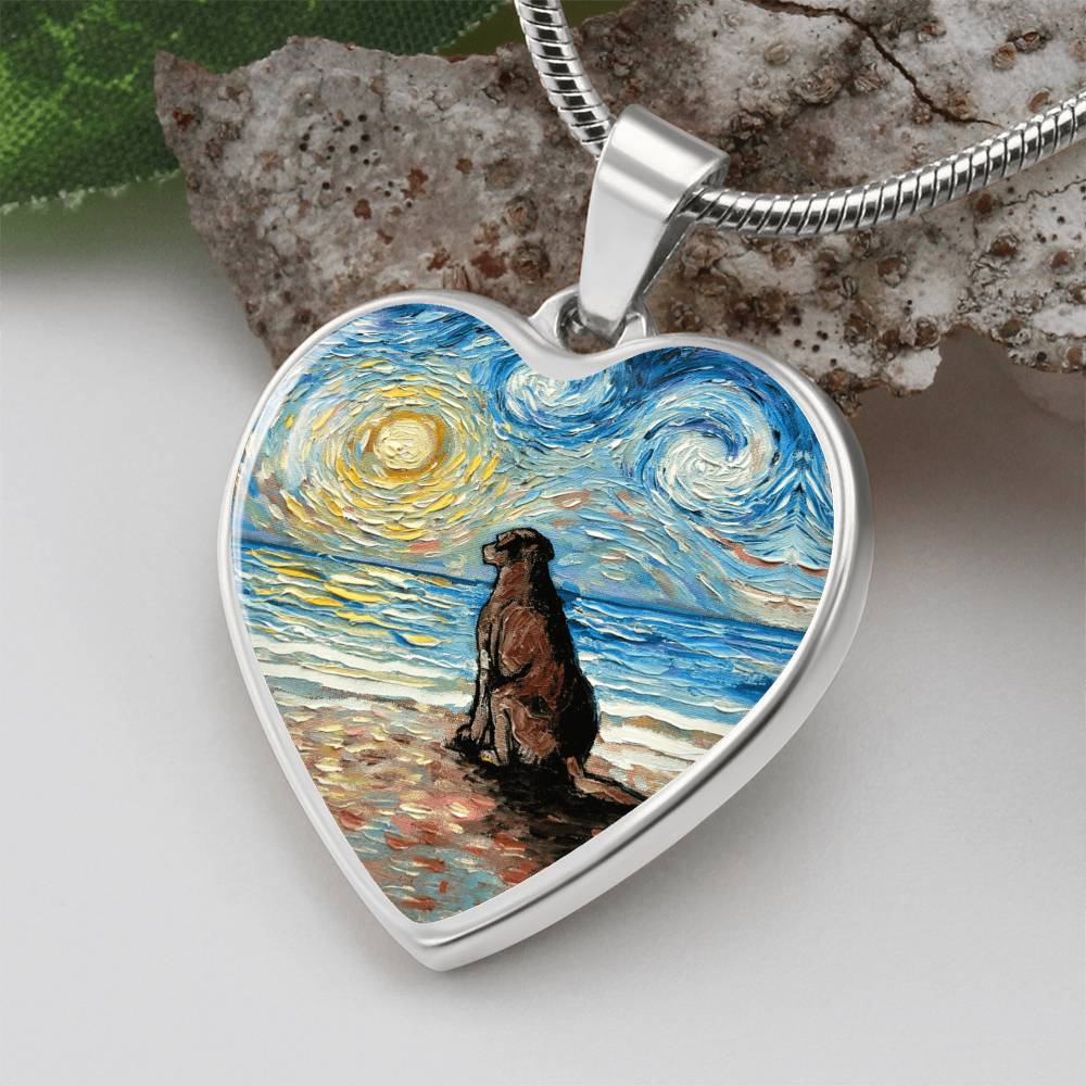 Beach Days - Chocolate Lab Starry Night Heart Necklace