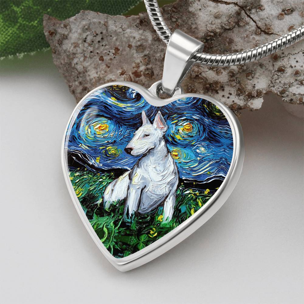 Bull Terrier Starry Night Heart Necklace