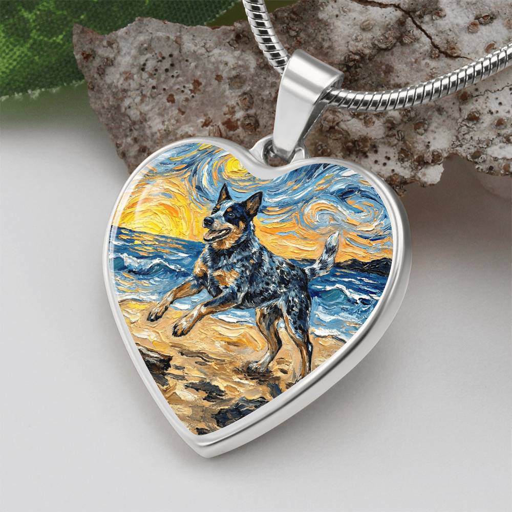 Frolicking Blue Heeler Heart Necklace