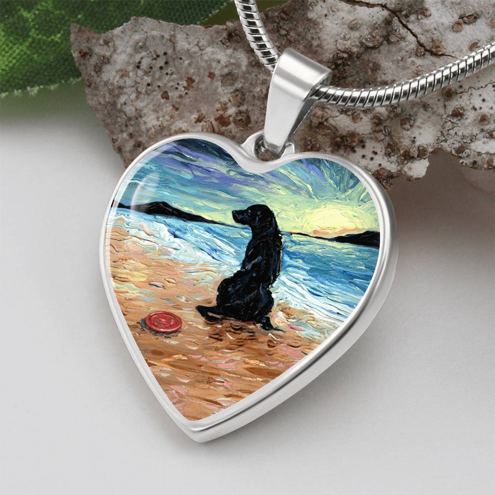 Beach Days - Black Labrador with Frisbee Heart Necklace