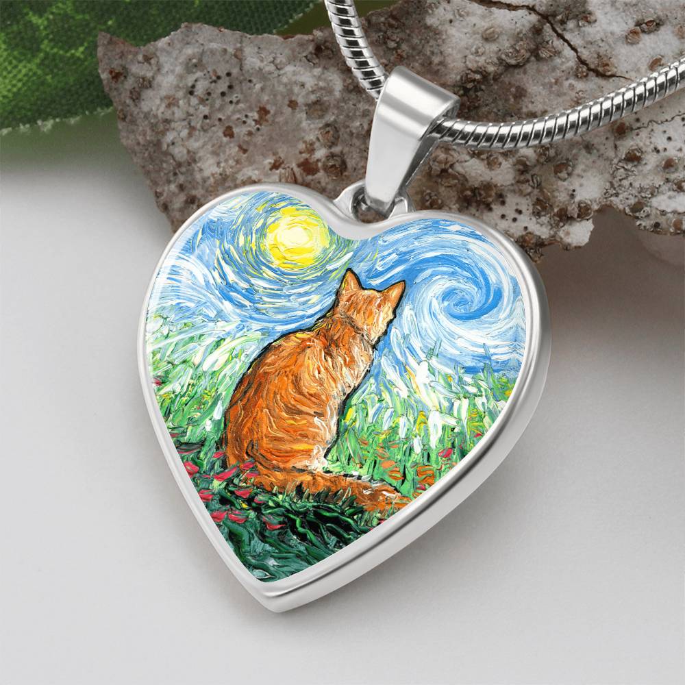 Orange Tabby Spring Morning Heart Necklace