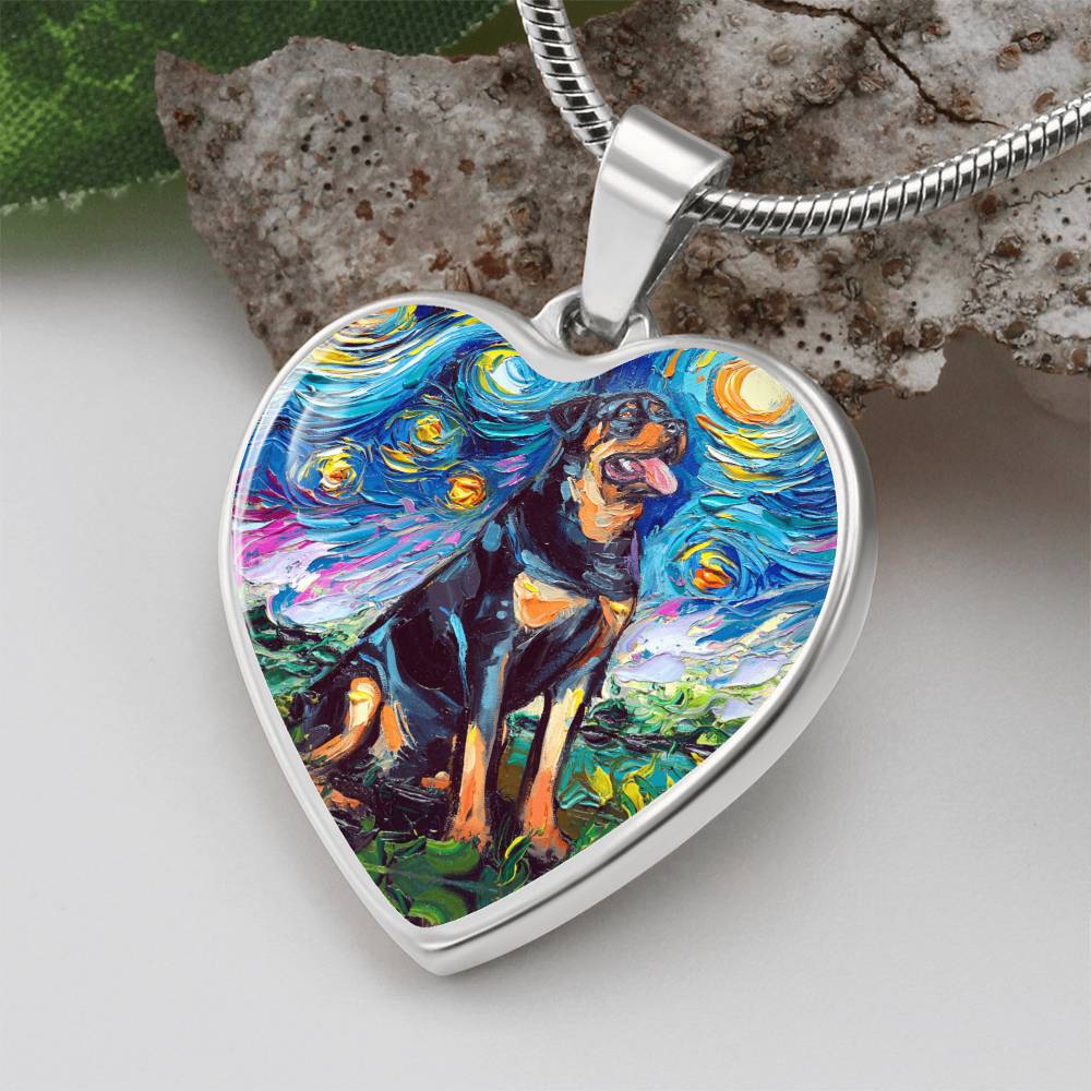 Rottweiler Starry Night Heart Necklace