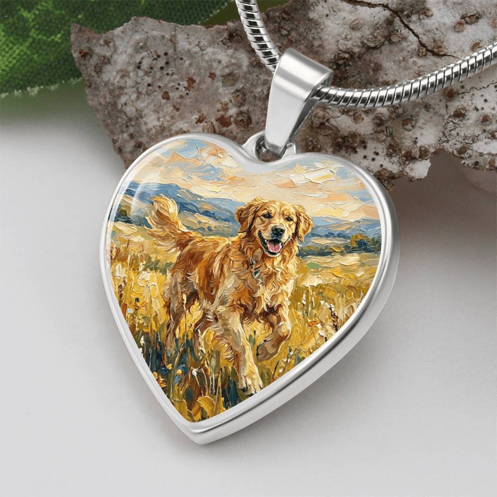 Happy Golden Retriever Heart Necklace