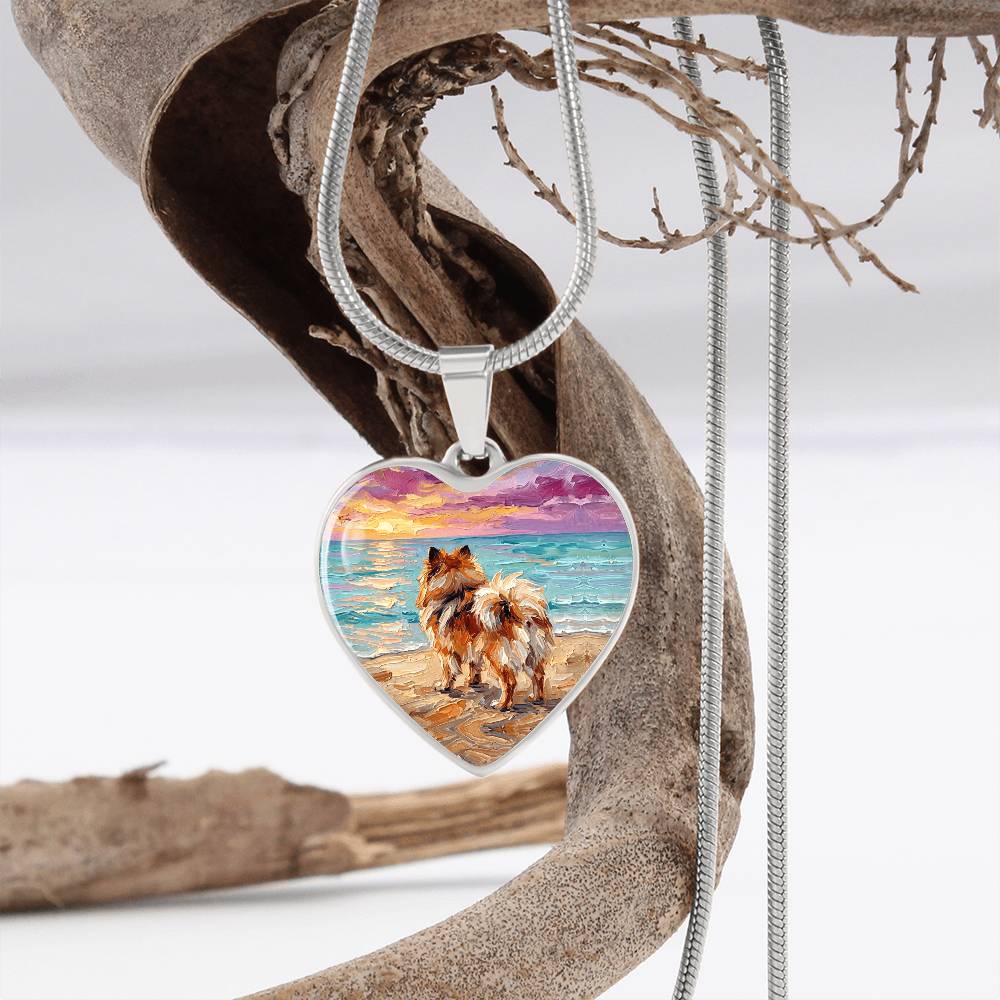 Summer Sunset - Pomeranian Heart Necklace